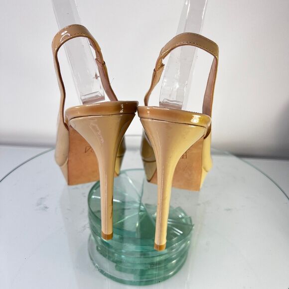 Pelle Moda Oana Platform Heels Nude Patent Leather slingback Peep Toe - Picture 6 of 9